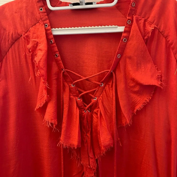 IRO Florine Poppy Red Tie Up Front Raw Hem Mini Dress - Picture 6 of 6